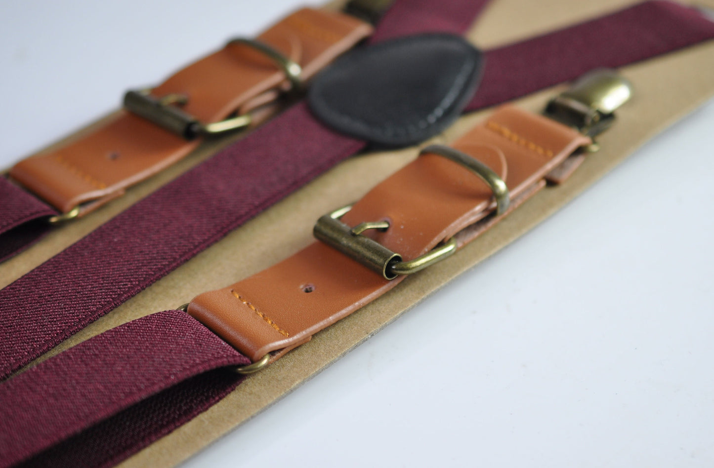 25mm Elastic Burgundy Wine Dark Red Faux Leather Adjustabale Suspenders Braces for Men Adult / Youth Teenage/ Boy Kids / Infant Toddler Baby
