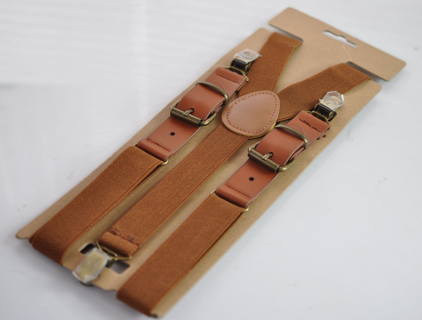 Toffee Brown Cotton Bow tie + Matched Elastic Faux Leather Suspenders Braces for Baby infant Toddler / Boy Kids / Youth Teenage / Adult Men