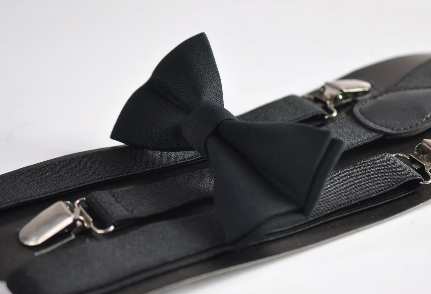 Black Cotton Bow tie + matched Elastic Suspenders Braces for Men adult / Youth Teenage / Kids Boy / Infant Toddler Page boy Ring Bearer