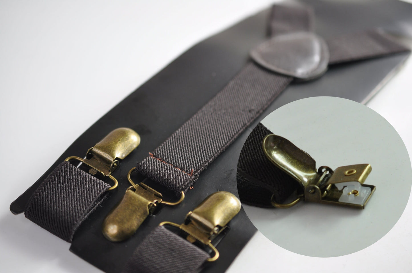 Dark Brown Coffee Chocolate 25MM Elastic Y-Back Suspenders Braces Bronze Metal Clips for Men Adult / Youth / Kids Boy /Toddler Baby Infant