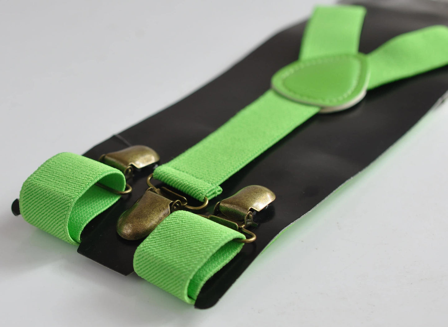 Lime Green 25MM Elastic Y-Back Suspenders Braces Bronze Metal Clips for Men Adult / Youth / Kids Boy /Toddler Baby Infant