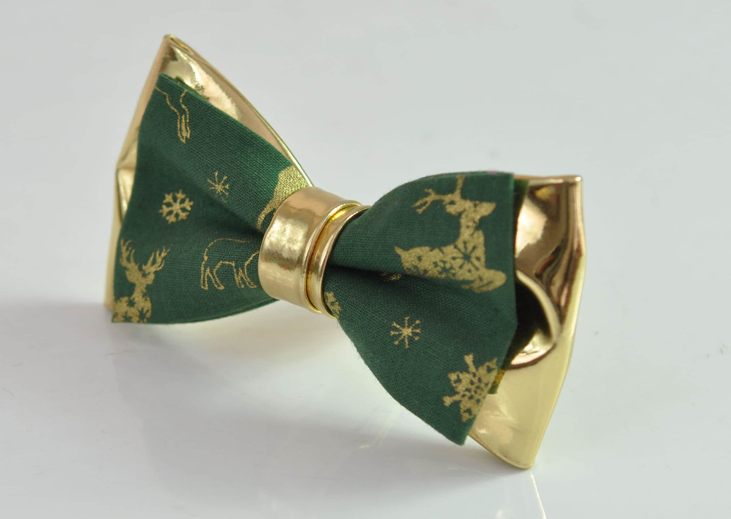 Xmas Christmas Elk Deer Green Gold Cotton Leather Bow tie + matched Suspenders Braces for Men / Youth / Boys Kids / Baby Infant Toddler
