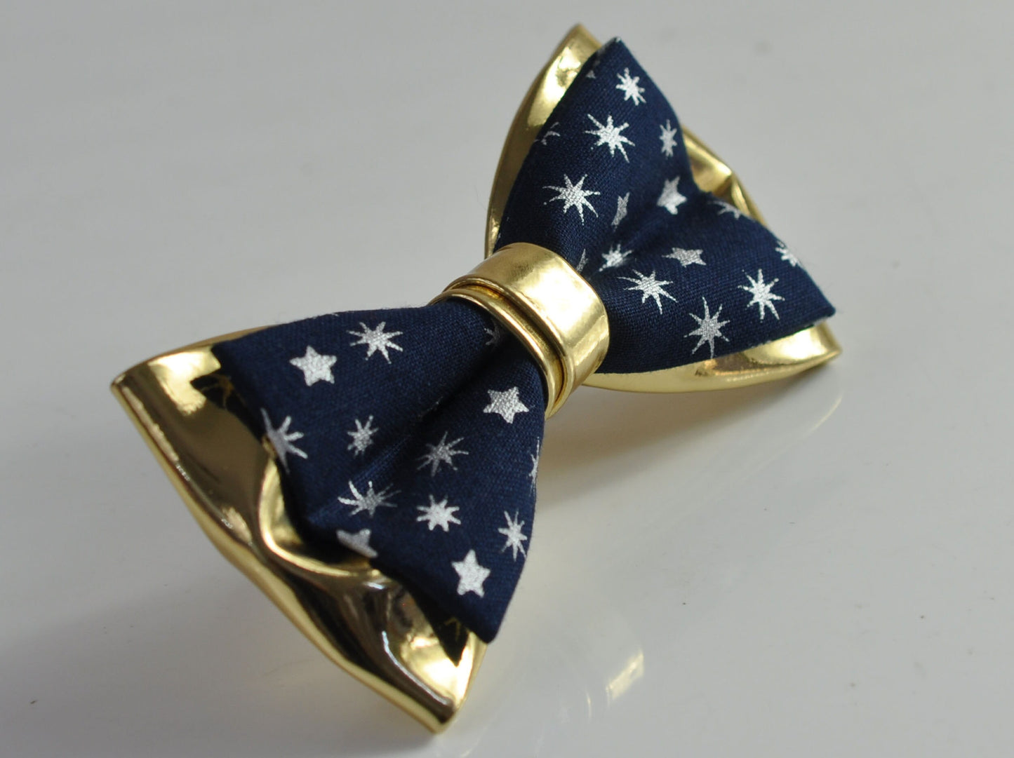 Christmas Snowflake Stars Cotton Gold Leather Bow tie + Navy Blue Elastic Suspenders Braces for Men / Youth/ Boys Kids / Baby Infant Toddler