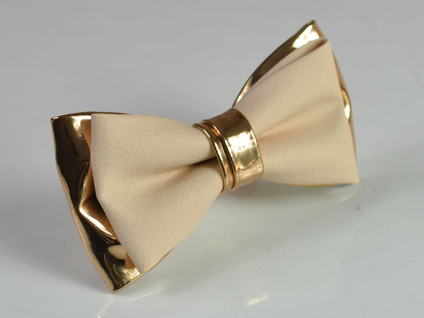 Cream Pearl White and Rose Gold Faux Leather Bow Tie +BLACK Elastic Suspenders Braces for Men ADULT / Youth / Boy Kids / Baby Infant Toddler