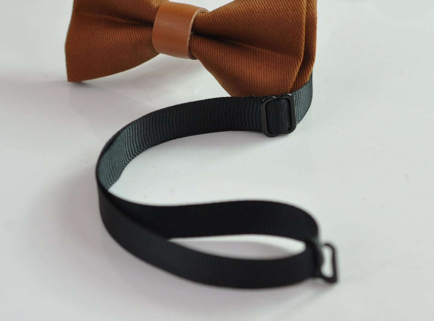 Tan Cotton and Faux Leather Bow tie Bowtie for Men Adult / Youth Teenage / Boy Kids / Toddler Baby Infant
