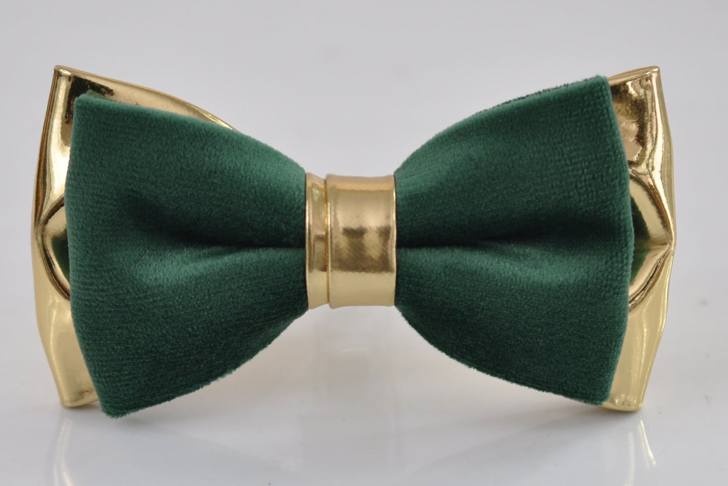 Dark Emerald Green Hunter Green Velvet Gold Golden Color Faux Leather 2 Layers Bow tie for Men Adult / Youth Teenage / Boy Kids / Baby