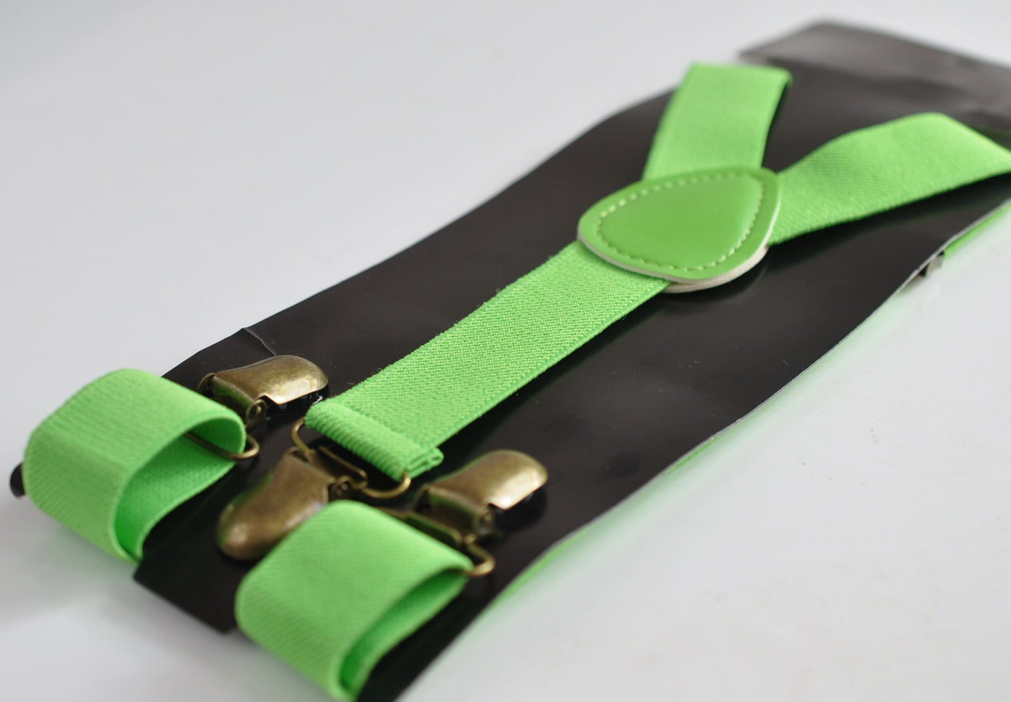 Lime Green 25MM Elastic Y-Back Suspenders Braces Bronze Metal Clips for Men Adult / Youth / Kids Boy /Toddler Baby Infant