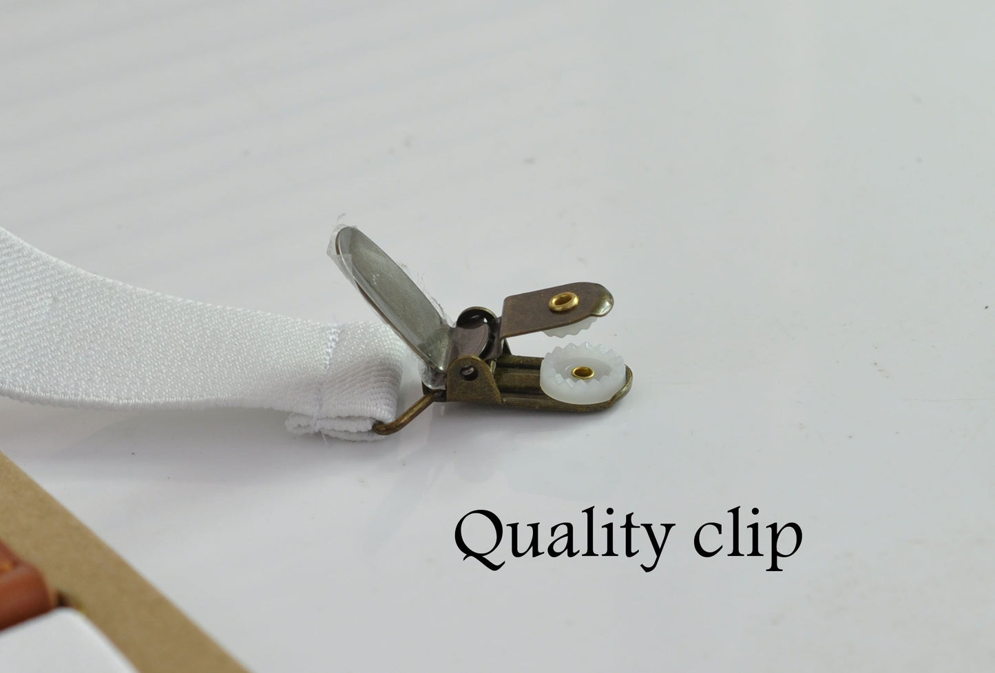 25mm Wide White Elastic Tan Faux Leather Adjustabale Suspenders Braces for Men / Youth / Boy Kids / Infant Toddler Baby