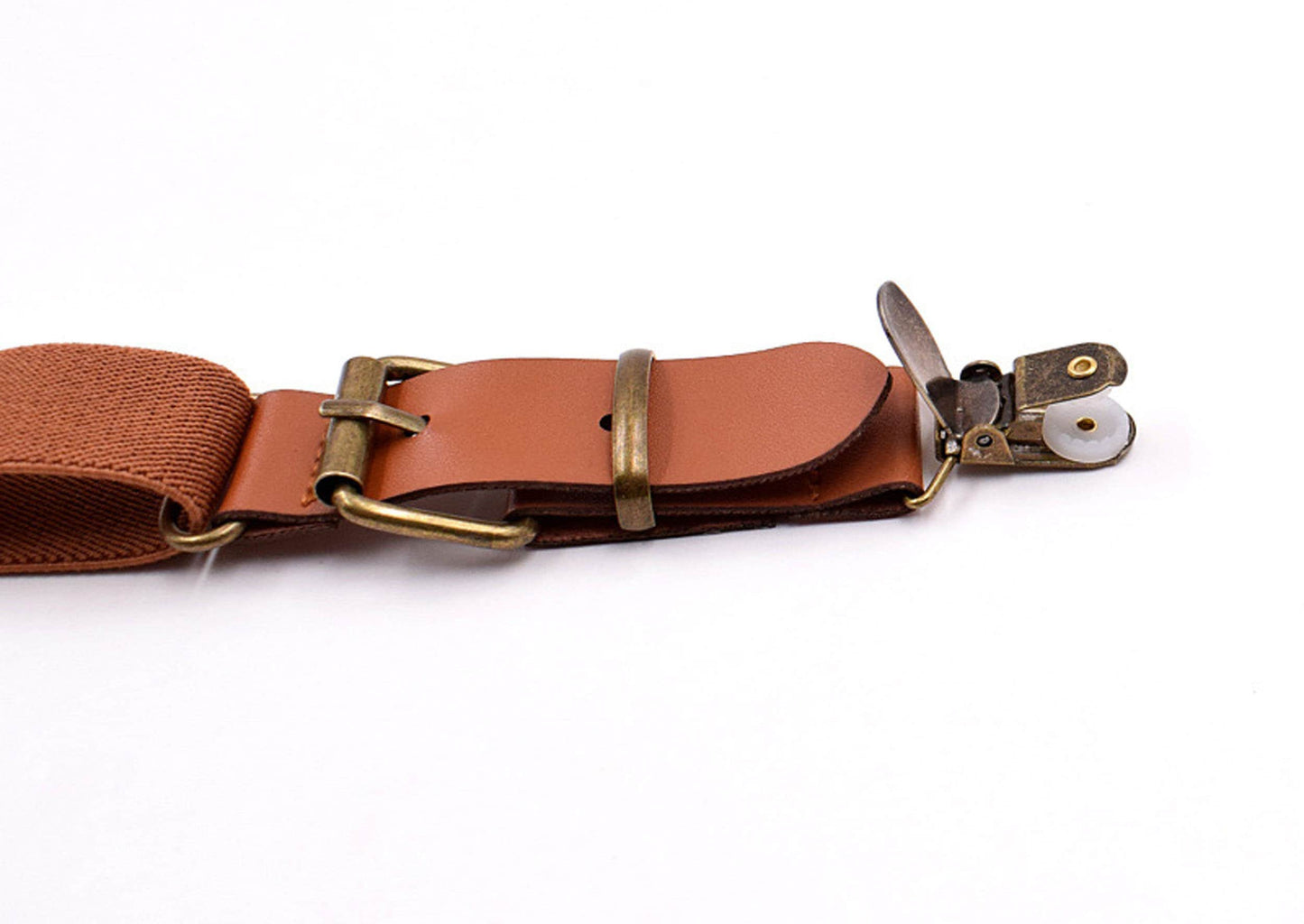 Tan Brown Cotton and Rose Gold Leather Bow tie + matched Elastic Leather Suspenders Braces for Men / Youth / Boys Kids / Baby Infant Toddler
