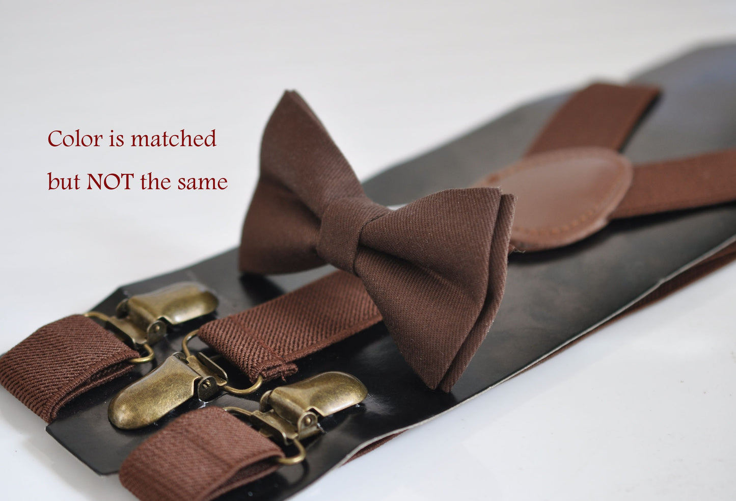 Brown Handmade Cotton Bow tie Bowtie + Brown Elastic Suspenders Braces for Men / Youth Teenage/ Boys Kids / Baby Infant Toddler