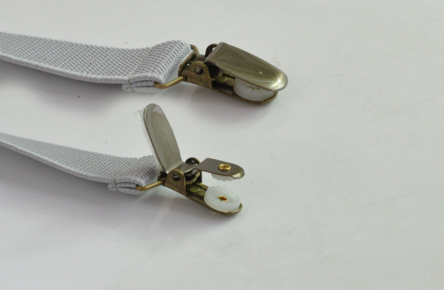 25mm Wide Silver Grey Light GrayElastic Tan Faux Leather Adjustabale Suspenders Braces for Men / Youth / Boy Kids / Infant Toddler Baby