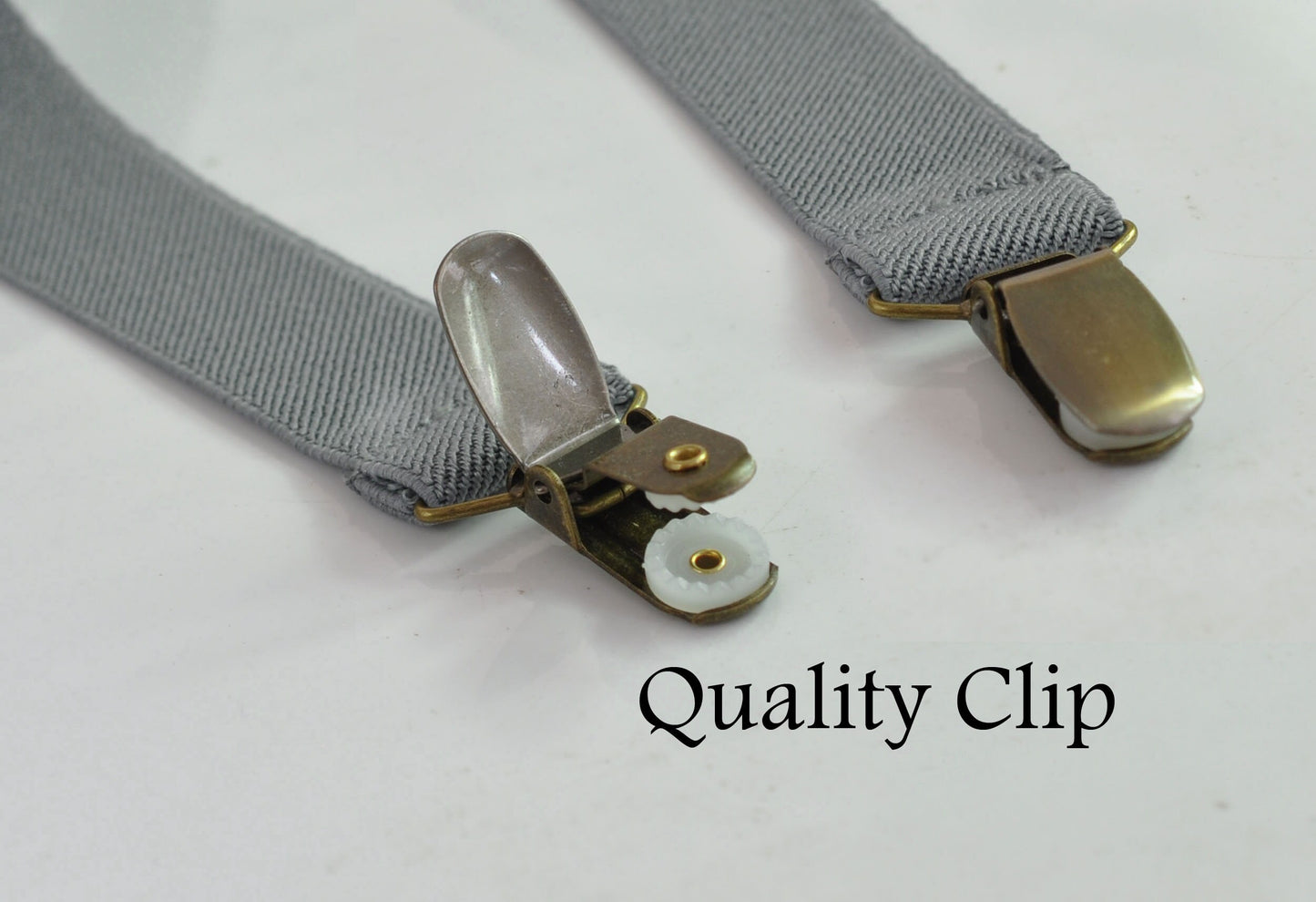 25mm Wide Grey Gray Elastic Tan Faux Leather Adjustabale Suspenders Braces for Men / Youth / Boy Kids / Infant Toddler Baby