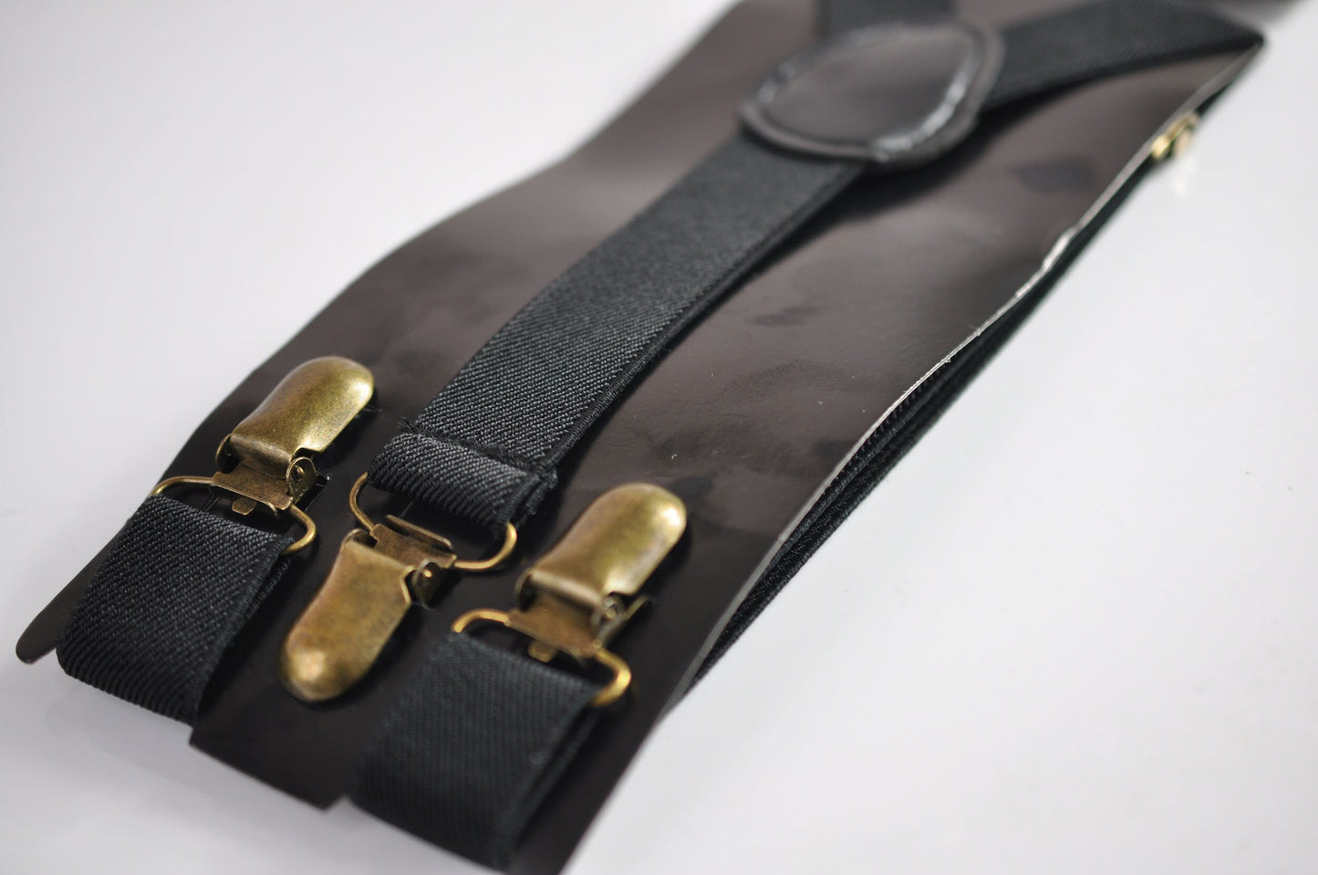 Black Cotton Bow tie Bowtie + Elastic Suspenders Braces Bronze Metal Clips for Men / Youth Teenage/ Boys Kids / Baby Infant Toddler