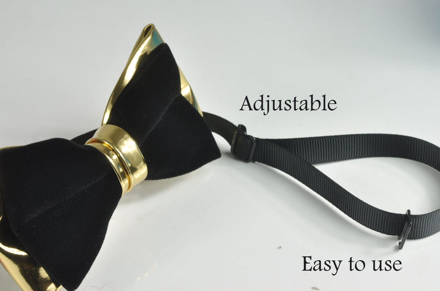 Black Velvet Gold Faux Leather Bow tie + Black Elastic Suspenders Braces for baby infant / Toddler Boy Kids / Youth Teenage / Adult