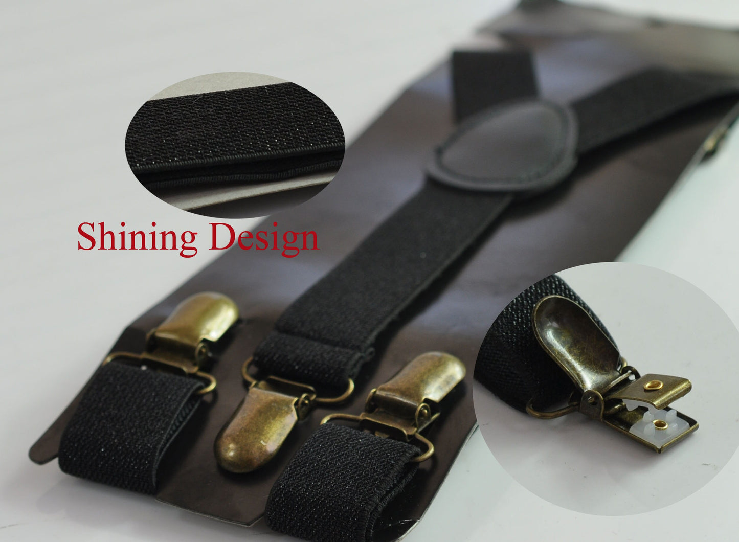 25mm Y-back Black Shining Elastic Suspenders Braces Bronze Clips for Men Adult / Youth Teenage / Boy Kids / Baby Infant Toddler