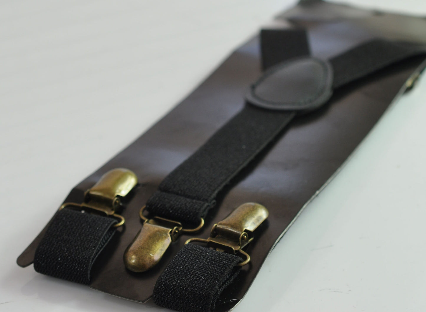 25mm Y-back Black Shining Elastic Suspenders Braces Bronze Clips for Men Adult / Youth Teenage / Boy Kids / Baby Infant Toddler