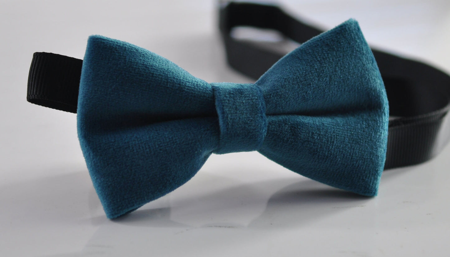 Dark Turquoise Teal Blue Velvet Bow tie Bowtie Pocket Squares for Men Adult / Youth Teenage / Kids Boy / Baby Infant Toddler