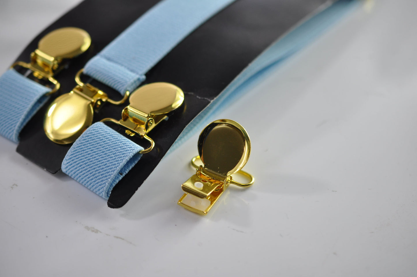 Pale Blue Light Blue 25MM Elastic Y-Back Suspenders Braces Round Gold Golden Metal Clip Men / Youth / Kids Boy /Toddler Baby Infant