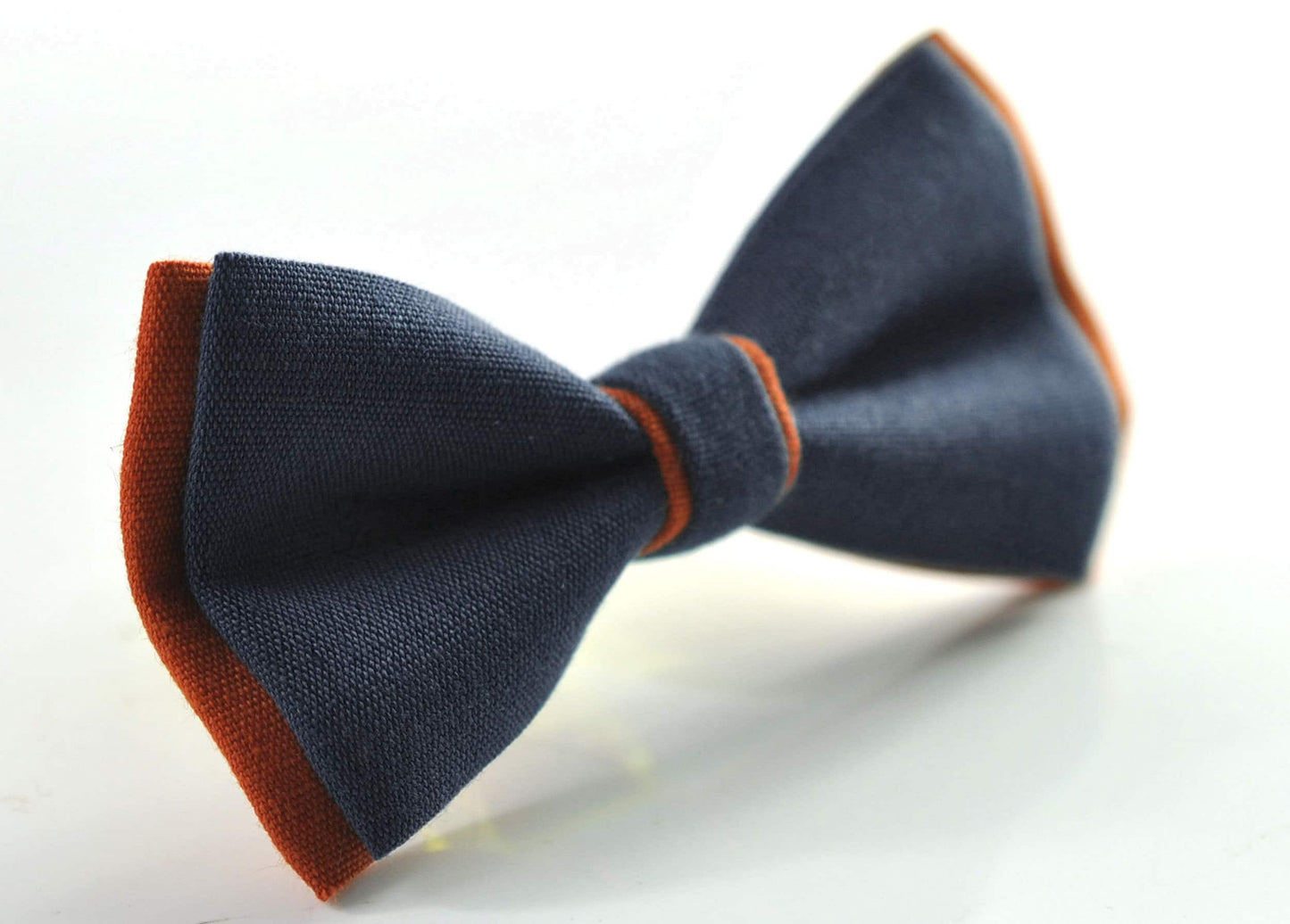 Dark Navy Blue and Burnt Orange Linen Bow tie Bowtie + RUST Terracotta Suspenders Braces for Men / Youth/ Boys Kids / Baby Infant Toddler