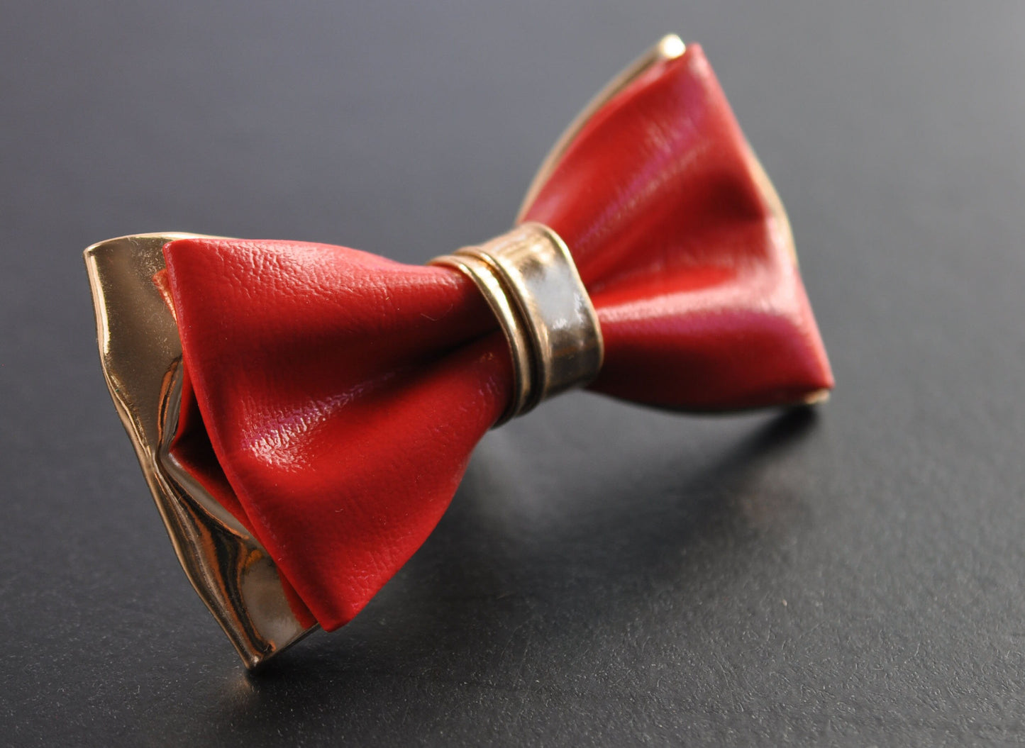Bright Red Rose Gold Faux Leather Bow tie + Black Elastic Suspenders Braces for Baby Infant / Boy Kids / Youth Teenage / Men