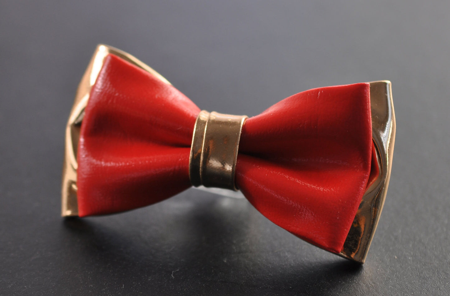 Bright Red Rose Gold Faux Leather Bow tie + Tan Brown Elastic Suspenders Braces for Baby Infant / Boy Kids / Youth Teenage / Men