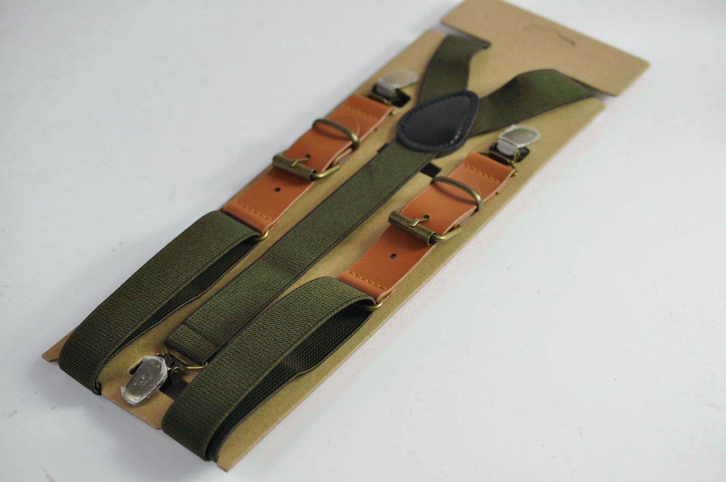 Dark Olive Green Army Green Velvet Gold Leather Bow tie + Elastic Leather Suspenders Braces Men / Youth / Boys Kids / Baby Infant Toddler