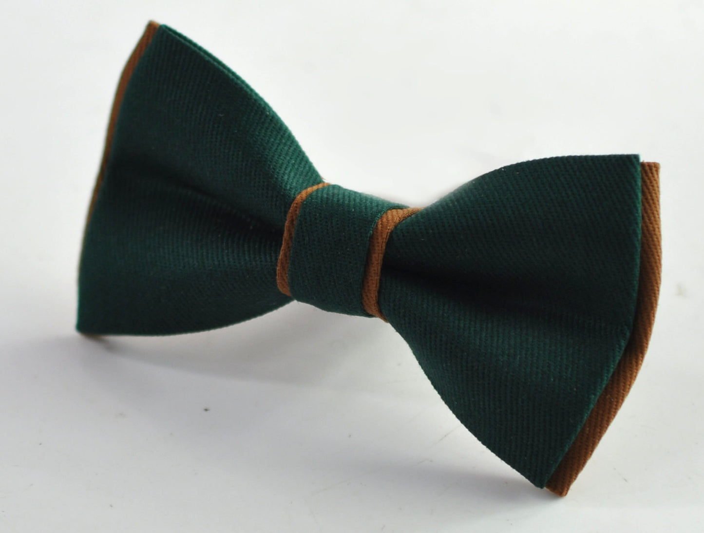 Dark Emerald Green and Tan Brown Cotton Pre tied Bow tie Bowtie for Men Adult / Youth Teenage / Boy Kids / Baby Infant