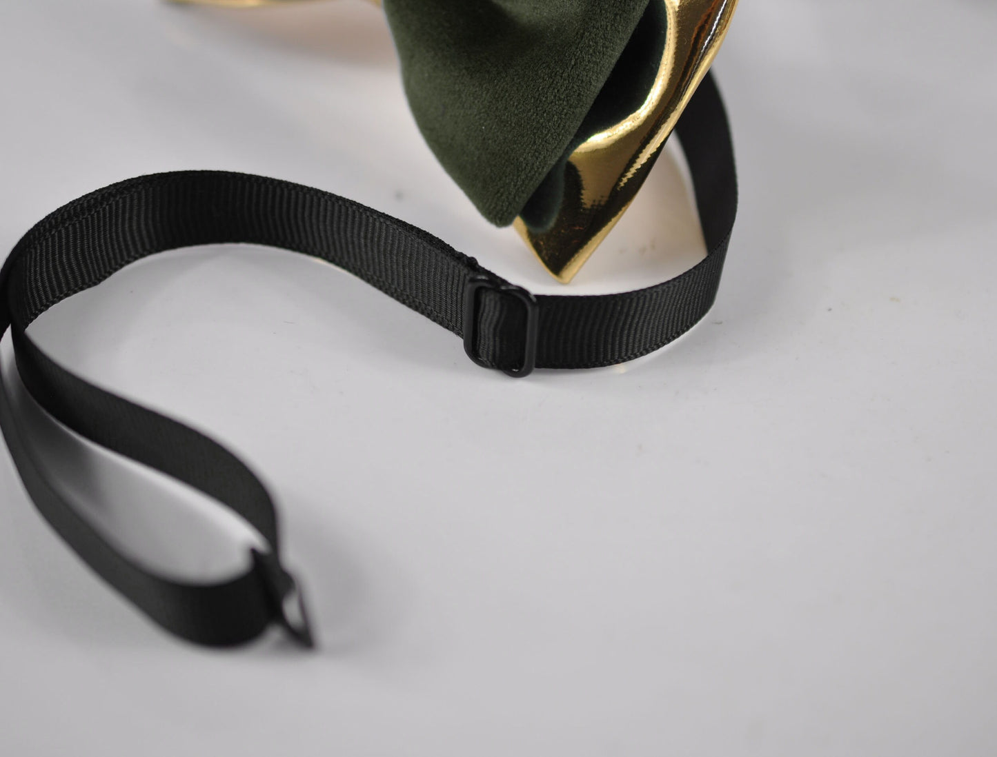 Dark Olive Green Army Green Velvet + Gold Golden Faux Leather Bow tie Bowtie for Men Adult / Youth Teenage / Boy Kids / Baby Infant Toddler
