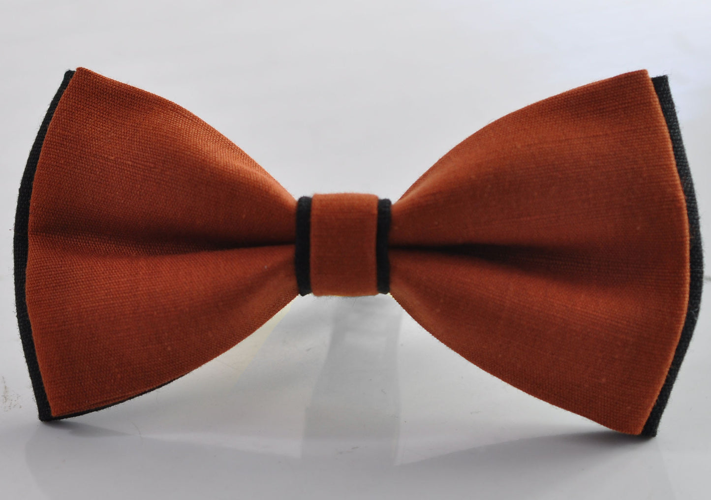 Burnt Orange and Black Linen Bow tie Bowtie + BLACK Suspenders Braces for Men / Youth Teenage/ Boys Kids / Baby Infant Toddler