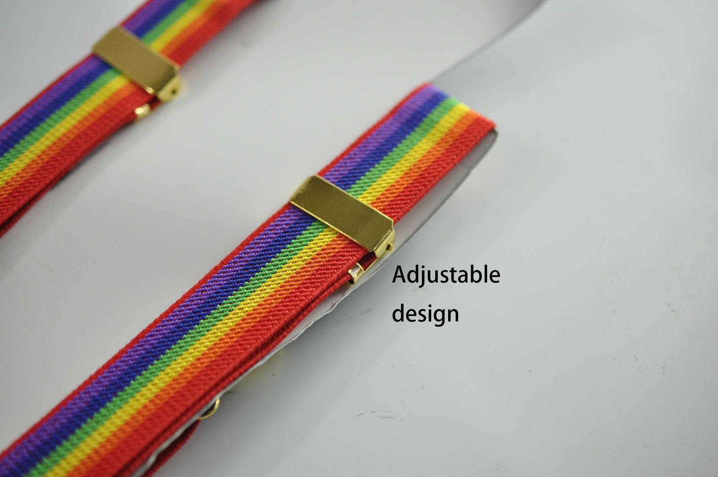 Rainbow 25MM Elastic Y-Back Suspenders Braces Round Gold Golden Metal Clips for Men Adult / Youth / Kids Boy /Toddler Baby Infant