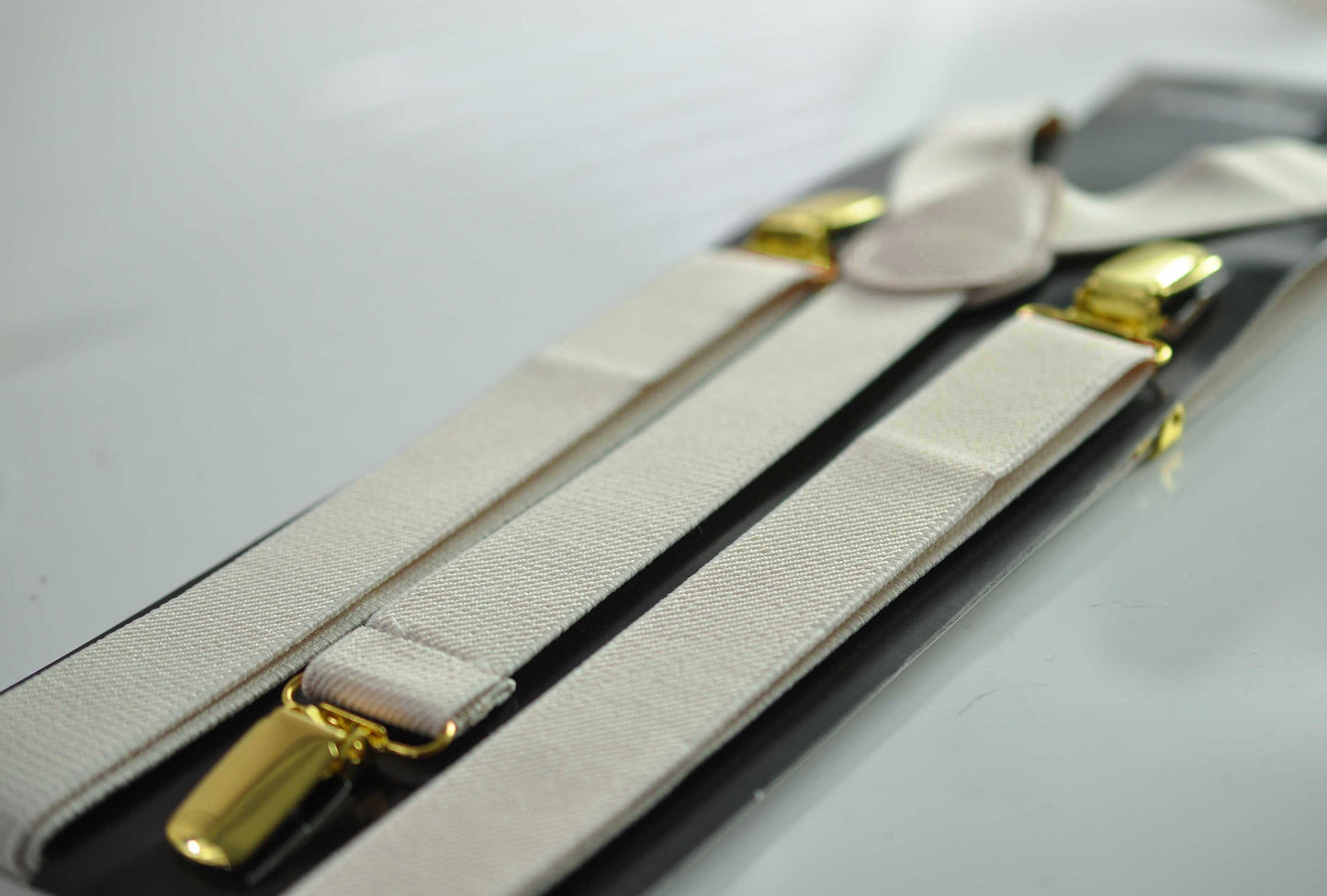 Off-White Ivory Cream 25MM Elastic Y-Back Suspenders Braces Gold Golden Metal Clips for Men Adult / Youth / Kids Boy /Toddler Baby Infant