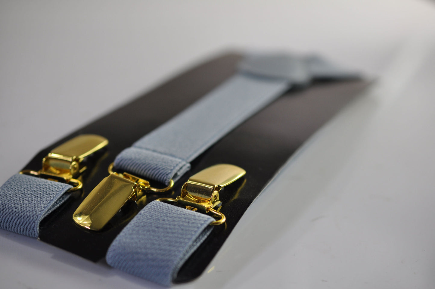 Dusty Blue Light Blue 25MM Elastic Y-Back Suspenders Braces Gold Golden Metal Clips for Men / Youth / Kids Boy /Toddler Baby Infant