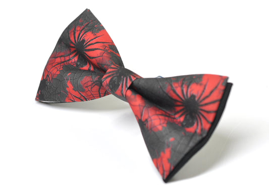 Halloween Bow Tie – Black Spiders Web Print –  Wine Red Blood Handmade Bowtie for Party Costume Men / Youth / Boy Kids / Toddler Baby Infant