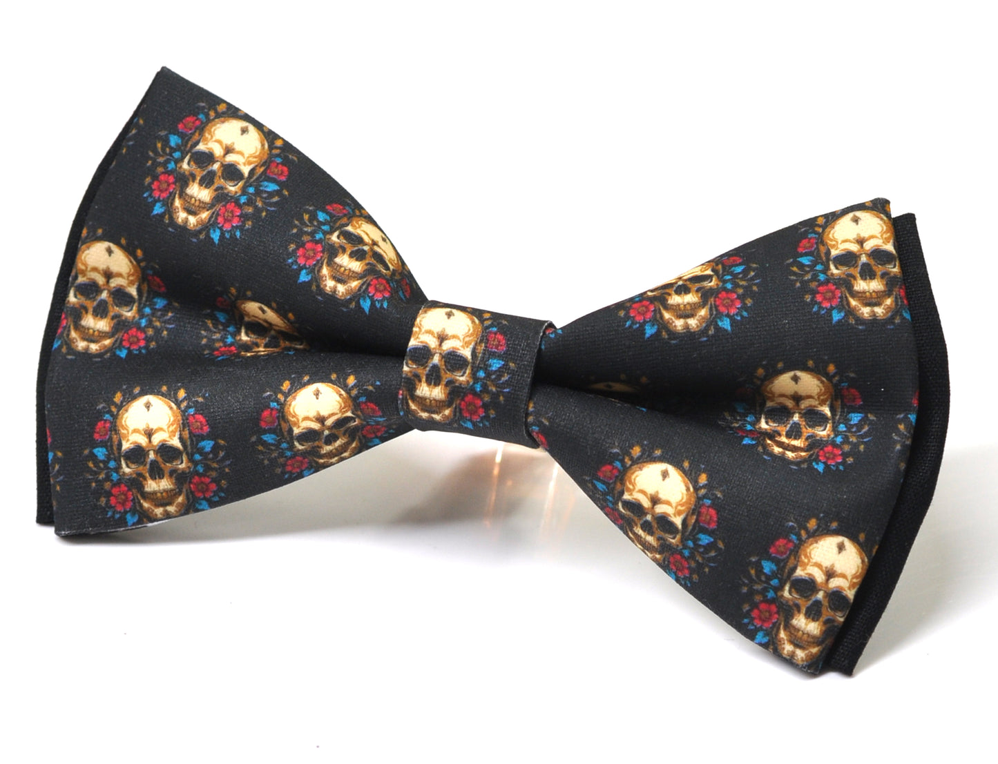 Halloween Bow Tie – Gold Skeleton Skulls –  Black Handmade Bowtie for Party Costume Men / Youth / Boy Kids / Toddler Baby Infant
