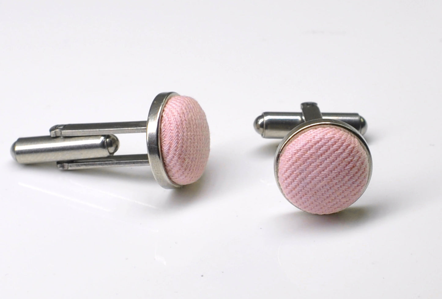 Baby Pink Light Pink Cotton Fabric Silver Cufflinks