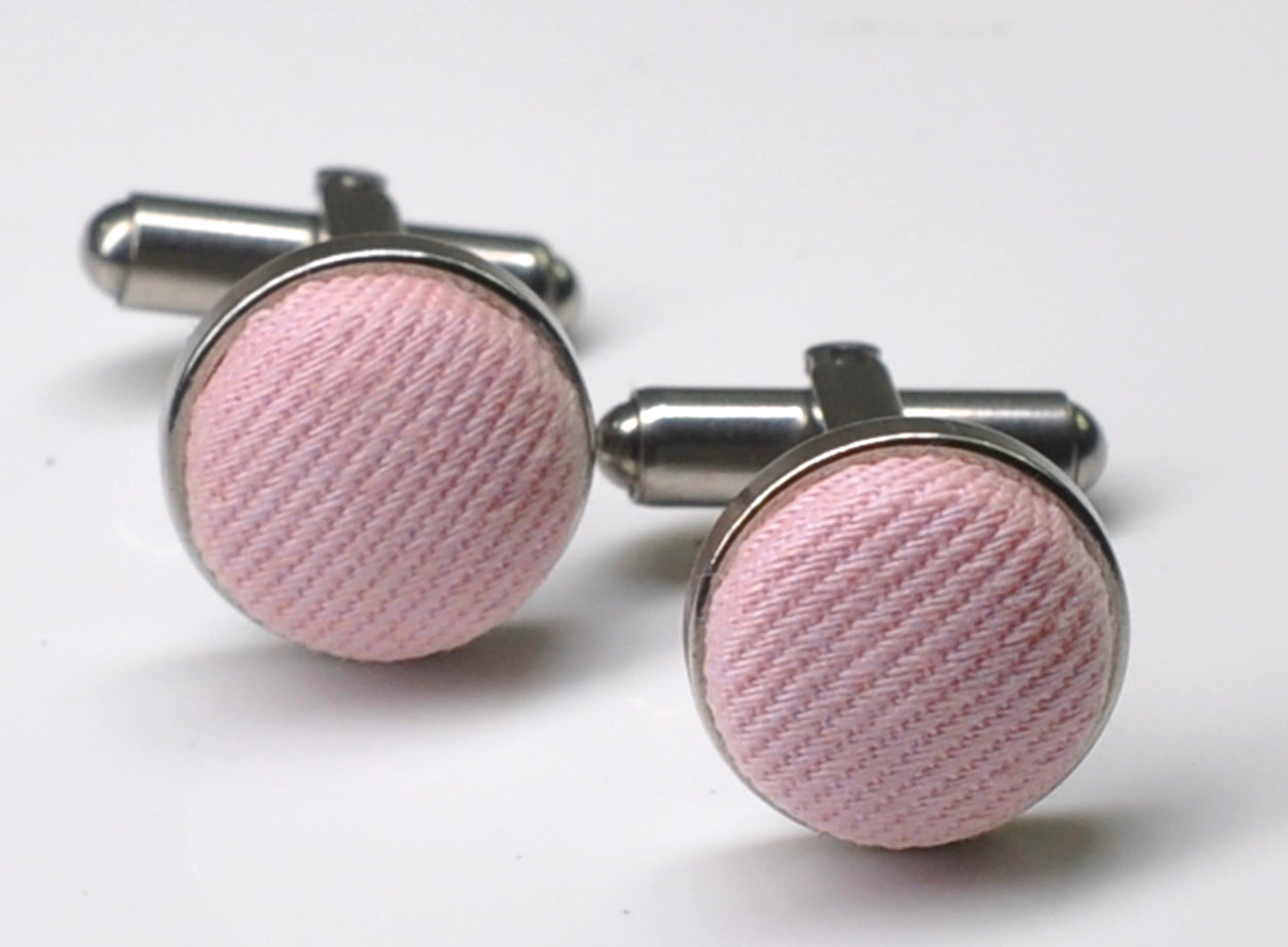 Baby Pink Light Pink Cotton Fabric Silver Cufflinks