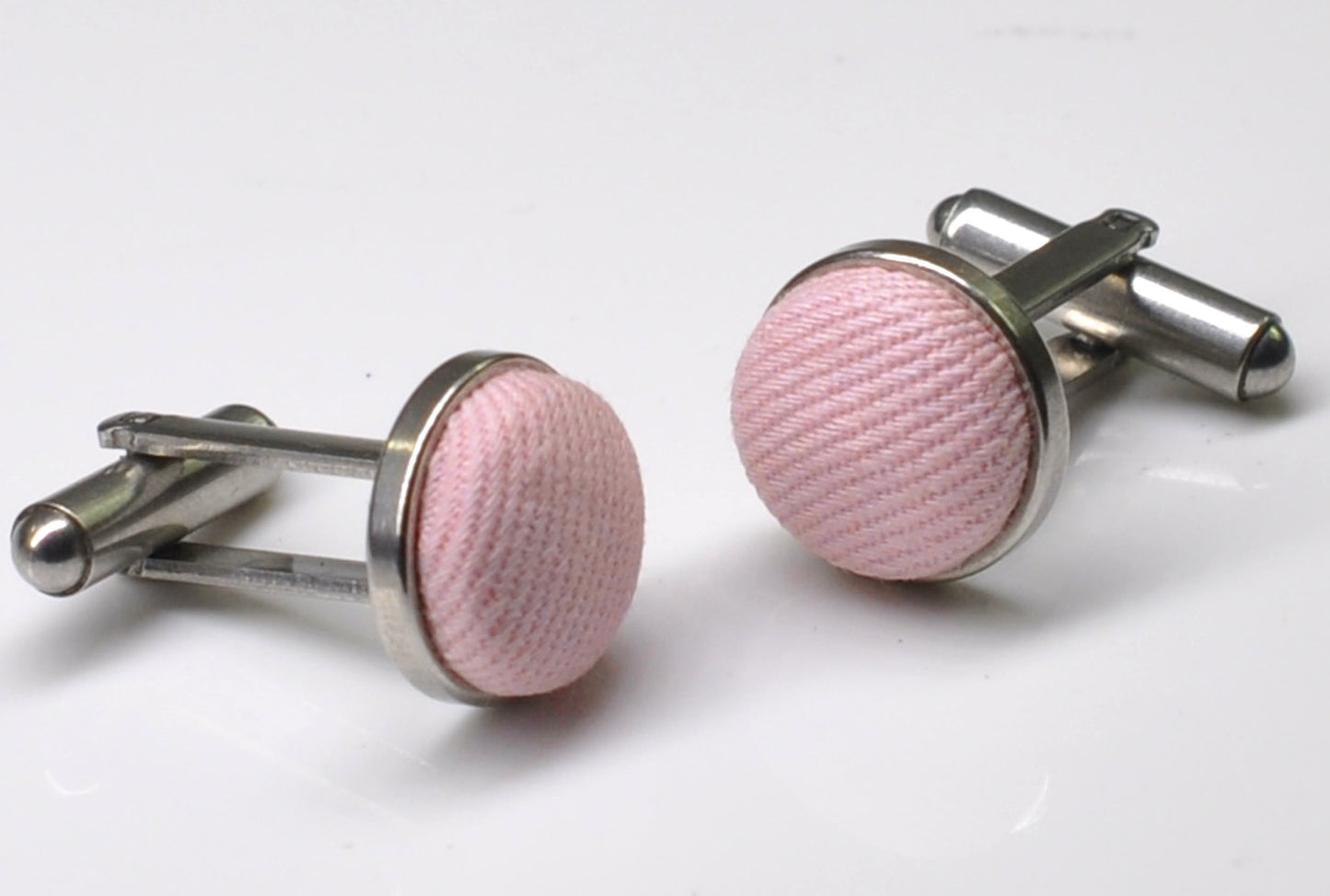 Baby Pink Light Pink Cotton Fabric Silver Cufflinks