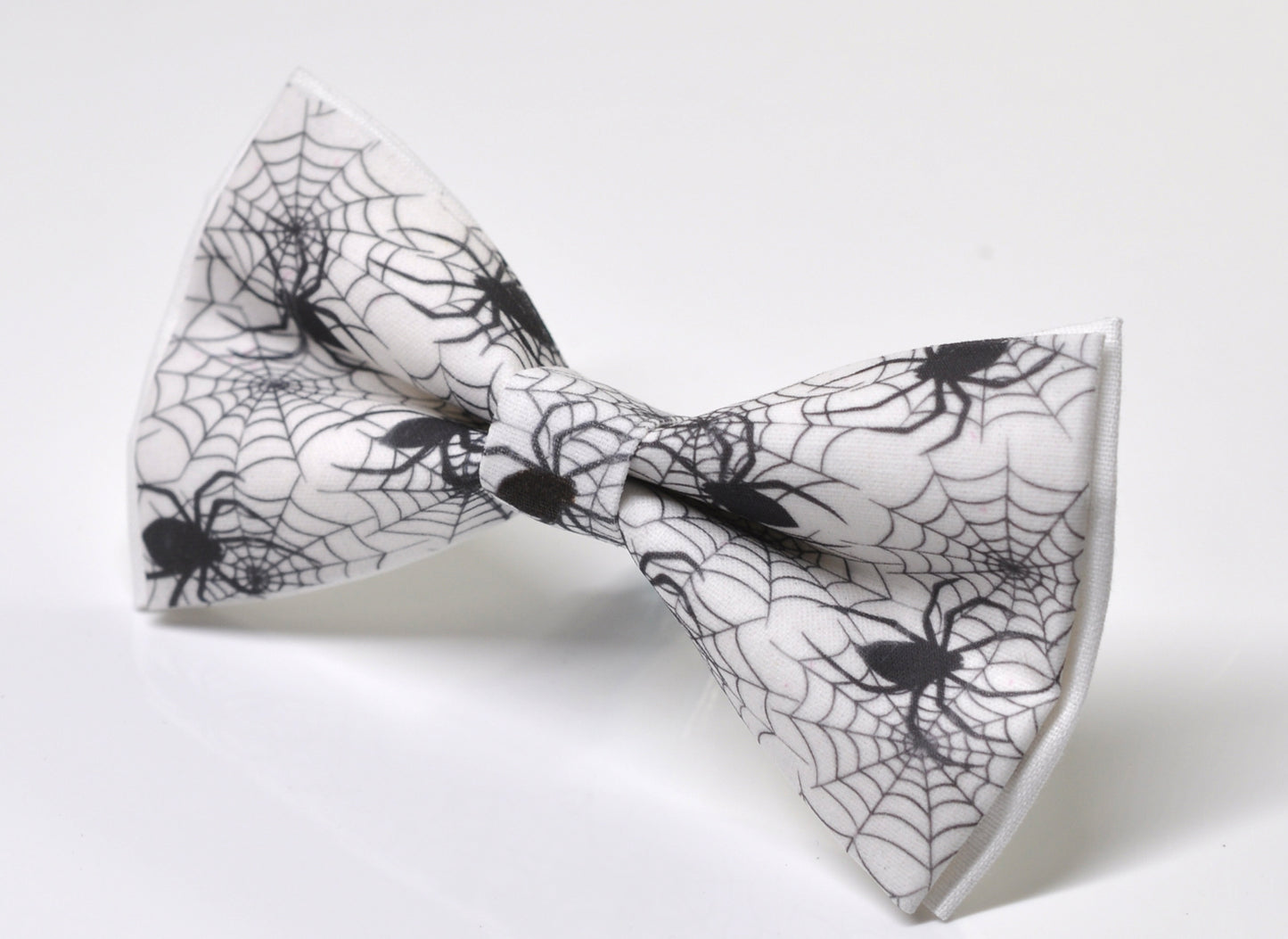 Halloween Bow Tie – Black Spiders Web Print –  White Handmade Bowtie for Party Costume Men / Youth / Boy Kids / Toddler Baby Infant