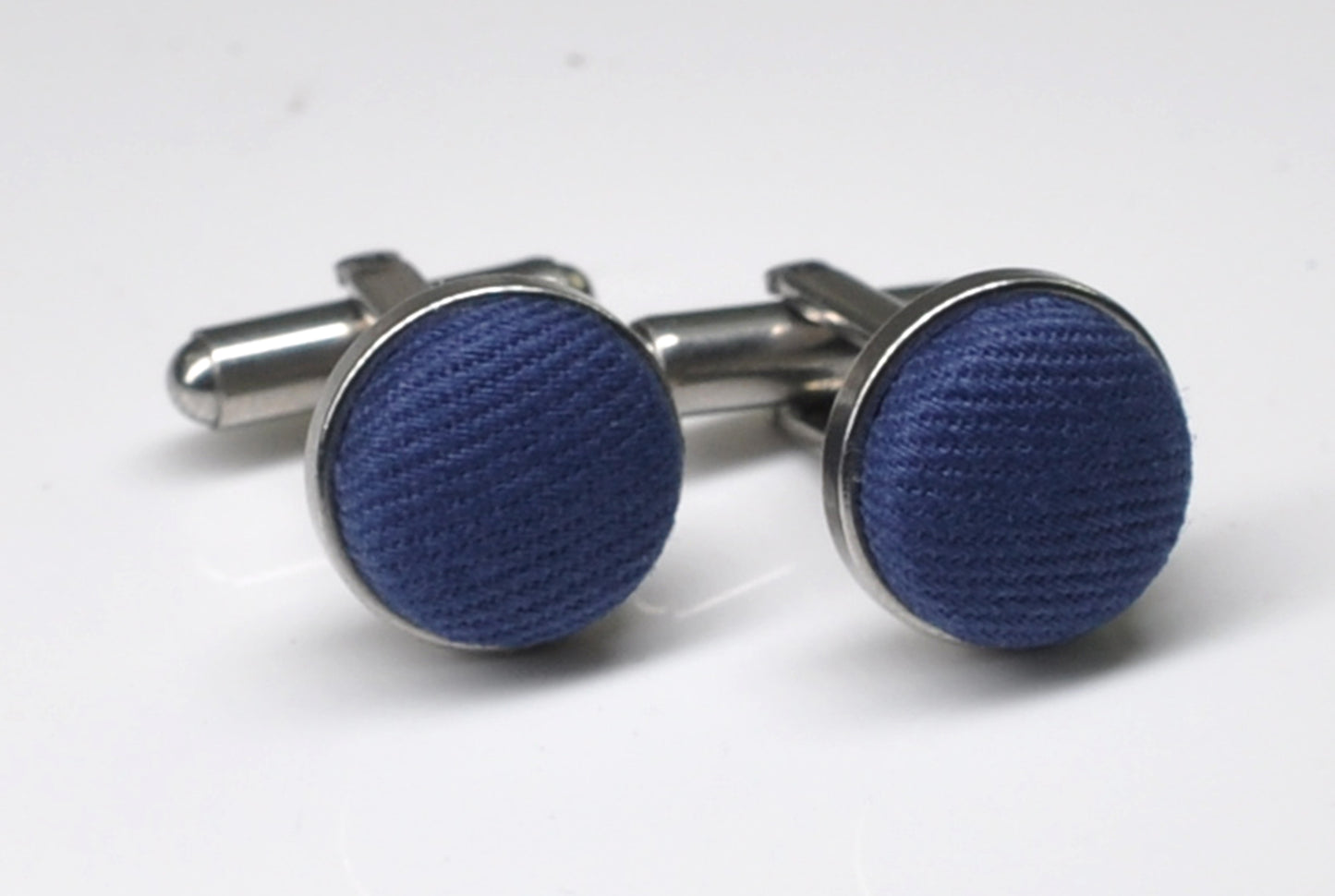 Steel Blue Royal Blue Indigo Cotton Fabric Silver Cufflinks