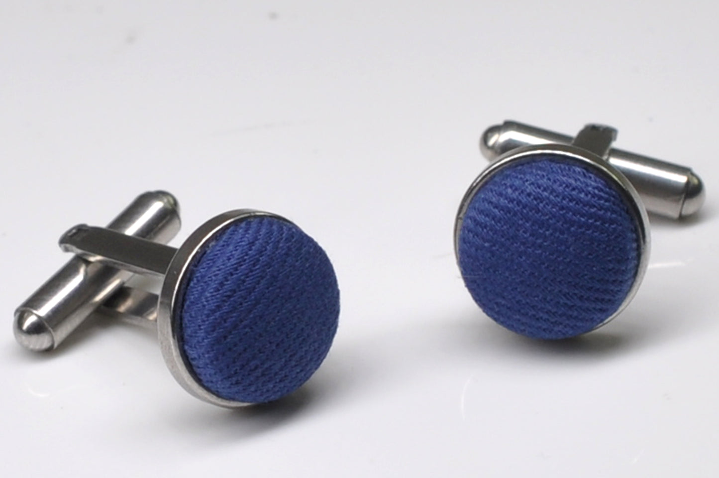 Steel Blue Royal Blue Indigo Cotton Fabric Silver Cufflinks