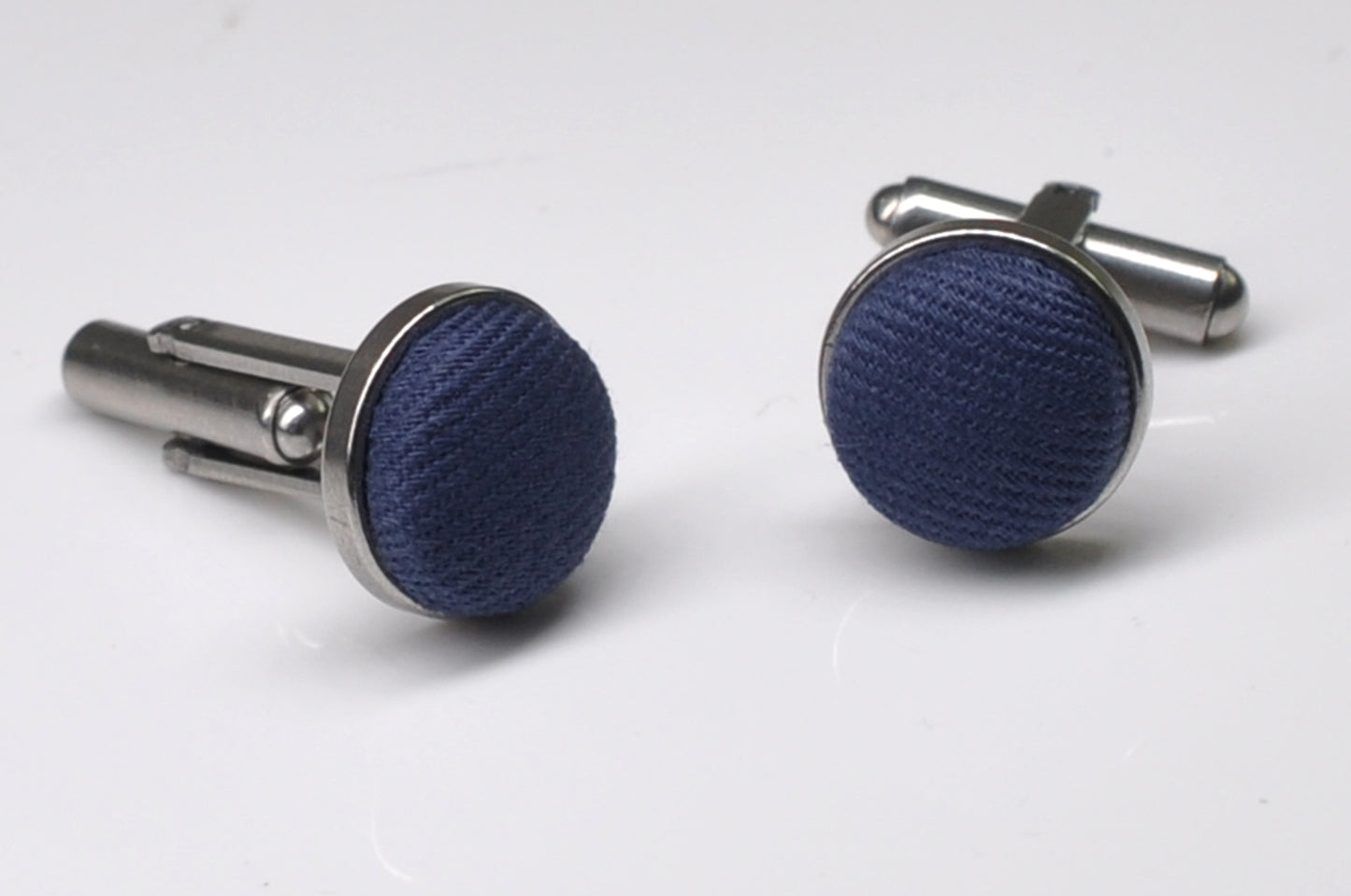 Steel Blue Royal Blue Indigo Cotton Fabric Silver Cufflinks