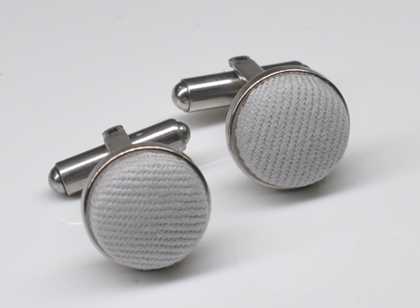 Silver Grey Gray Cotton Fabric Silver Cufflinks