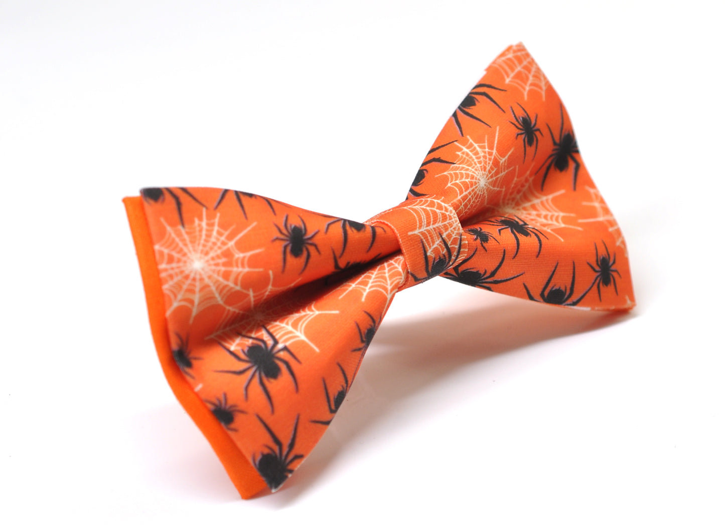 Halloween Bow Tie – Black Spiders Web Print –  Orange Handmade Bowtie for Party Costume Men / Youth / Boy Kids / Toddler Baby Infant