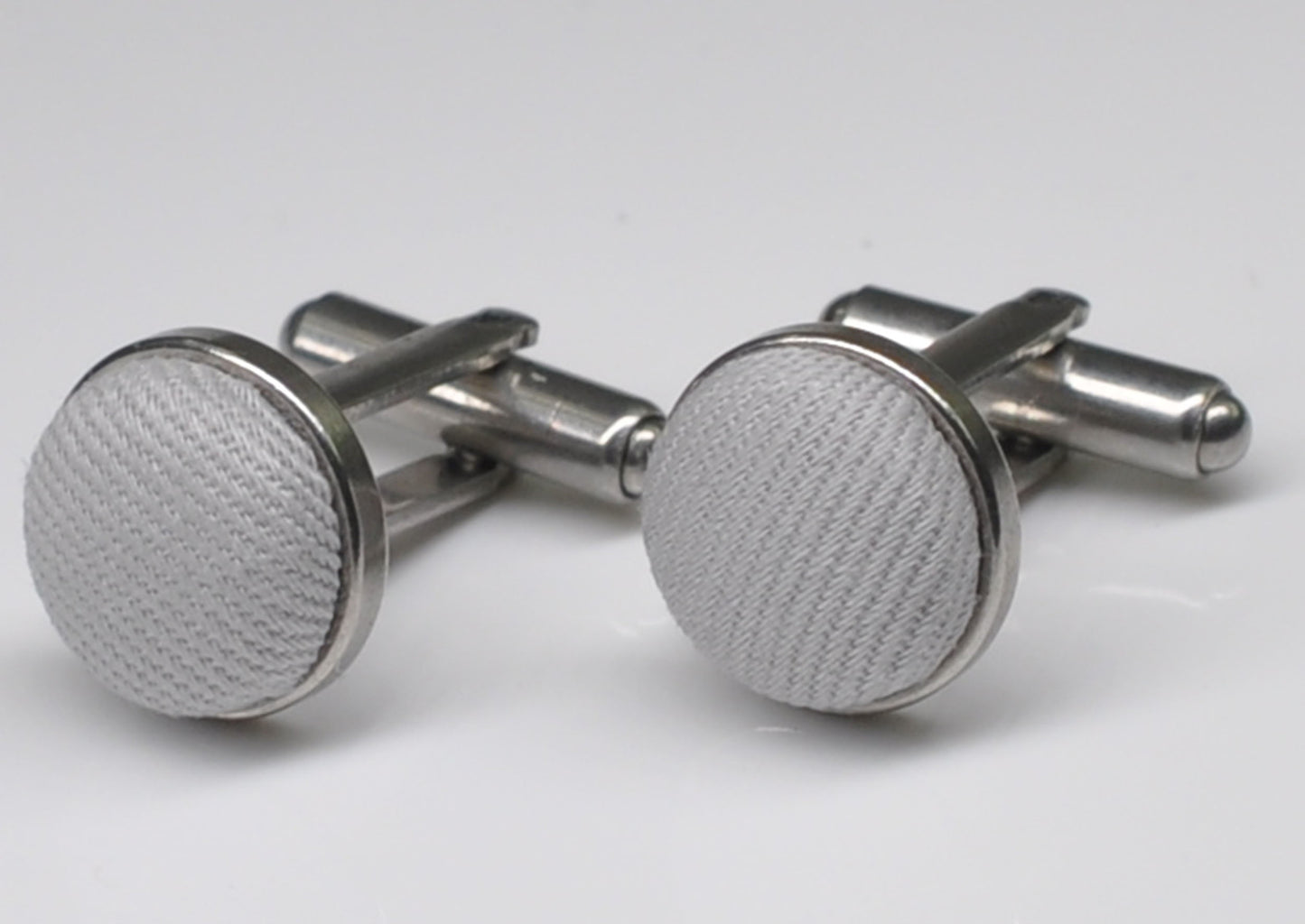 Silver Grey Gray Cotton Fabric Silver Cufflinks