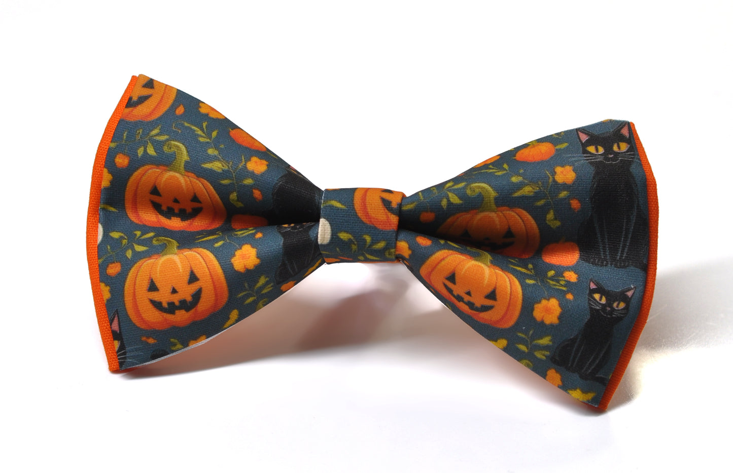 Halloween Bow Tie – Orange Pumpkins–  Black Cat Handmade Bowtie for Party Costume Men / Youth / Boy Kids / Toddler Baby Infant