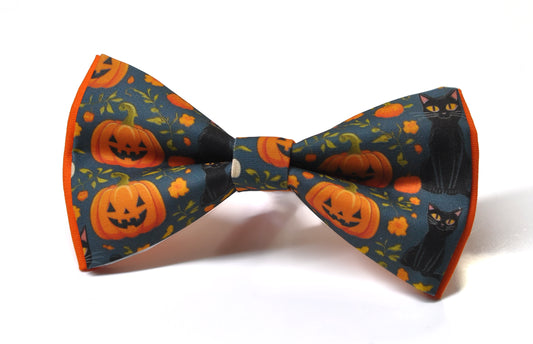Halloween Bow Tie – Orange Pumpkins–  Black Cat Handmade Bowtie for Party Costume Men / Youth / Boy Kids / Toddler Baby Infant