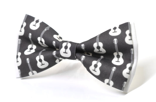Black White Cotton Music Guitar Pattern Cotton Bow tie Bowtie for Men Adult / Youth Teenage / Boy Kids / Toddler Baby Infant