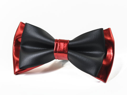 Red and Black Faux Leather Pretied Bow tie Bowtie for Men Adult / Youth Teenage / Page Boy Kids / Toddler Baby infant