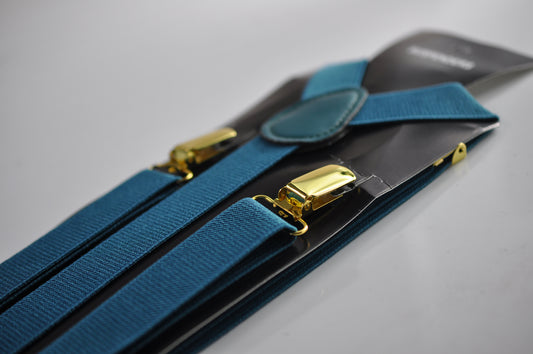 Teal Blue 25MM Elastic Y-Back Suspenders Braces Gold Golden Metal Clips for Men Adult / Youth  / Kids Boy /Toddler Baby Infant (Copy)