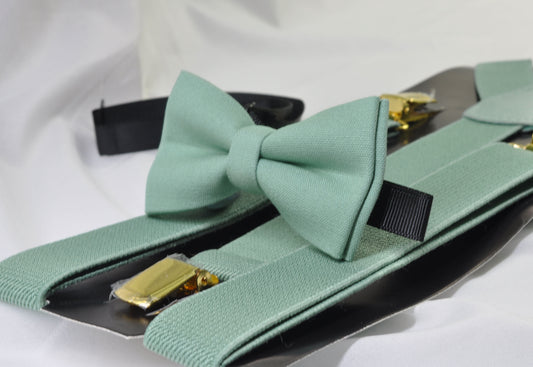 Sage Green Cotton Bow tie Bowtie + Matched Elastic Suspenders Braces for Men / Youth Teenage/ Boys Kids / Baby Infant Toddler